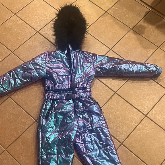 Dolls Kill Iridescent Ski Jacket with Black Faux Fur Hood - Picture 3 of 13
